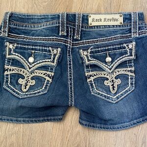 Rock Revival Blue Denim Shorts with Embellished Details